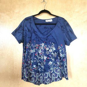 Hand-made Beaded Floral Batik Tunic Top Size Large